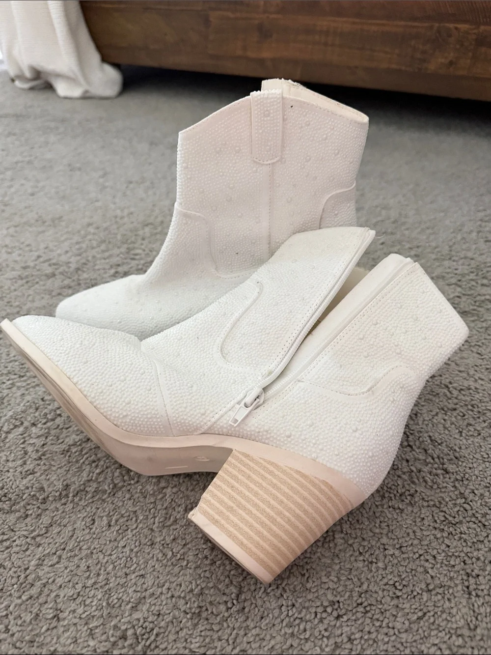 Altar'd State Creamy White Textured Western Ankle Boots